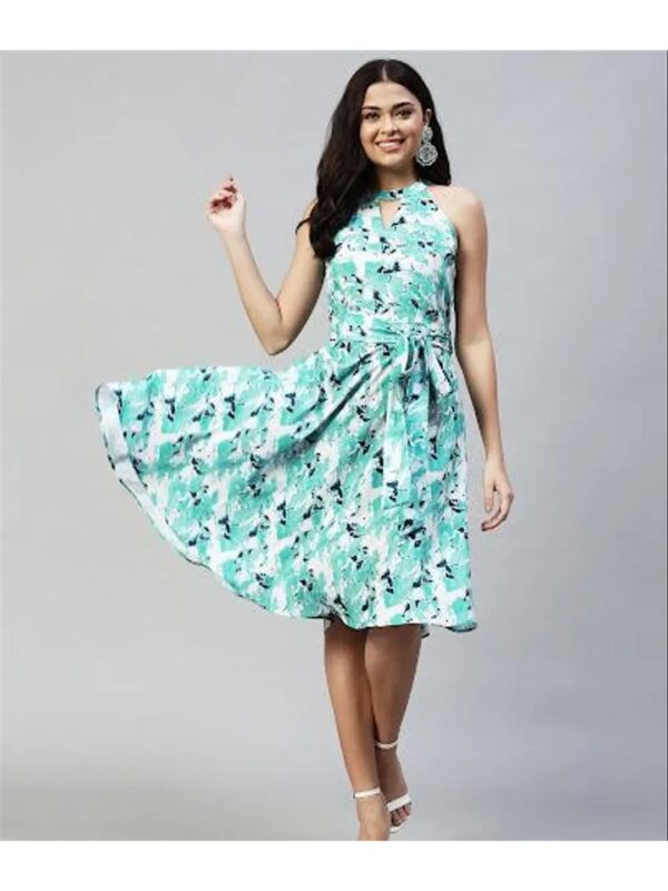 Selvia Sky Blue Floral Halter Midi Dress for Women