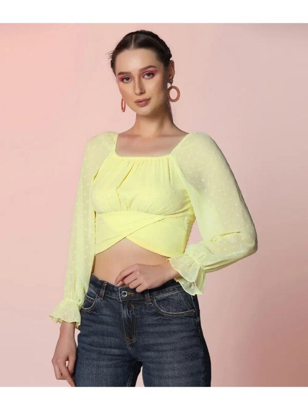 Selvia Yellow Chiffon Crop Top for Women