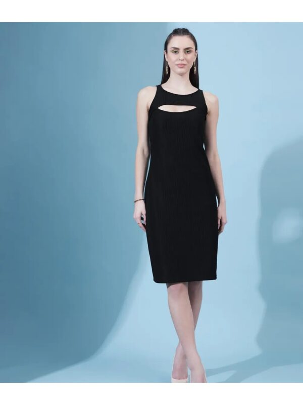 Selvia Black Cut-out Sheath Midi Dress for Women