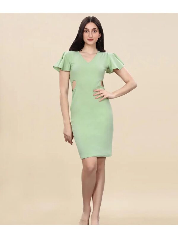 Selvia Pista Green Cut Out Midi Bodycon Dress for Women