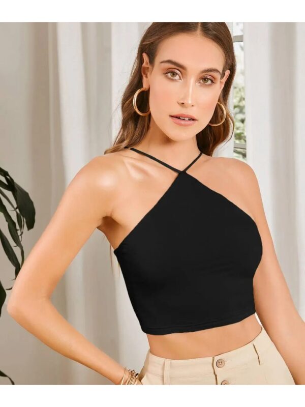 Selvia Black Halter Neck Crop Top for Women