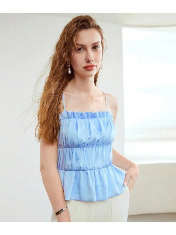 Selvia Sky Blue Smocked Ruffle Top for Women