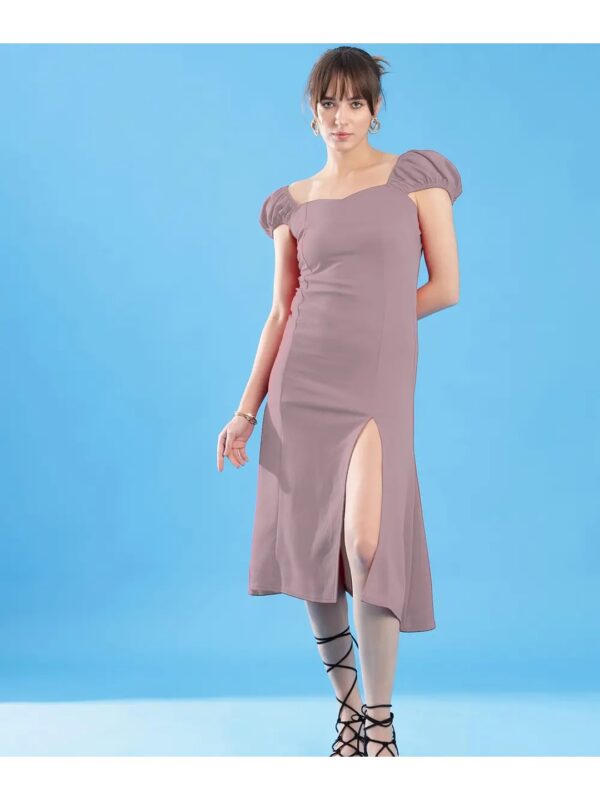 Selvia Lycra Blend Dyed Solid Colour Slit Midi Dress