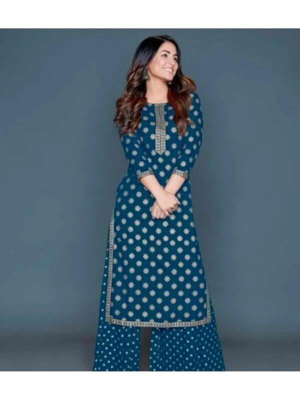 Gold Embellished Teal Kurta Set with Palazzo for Women