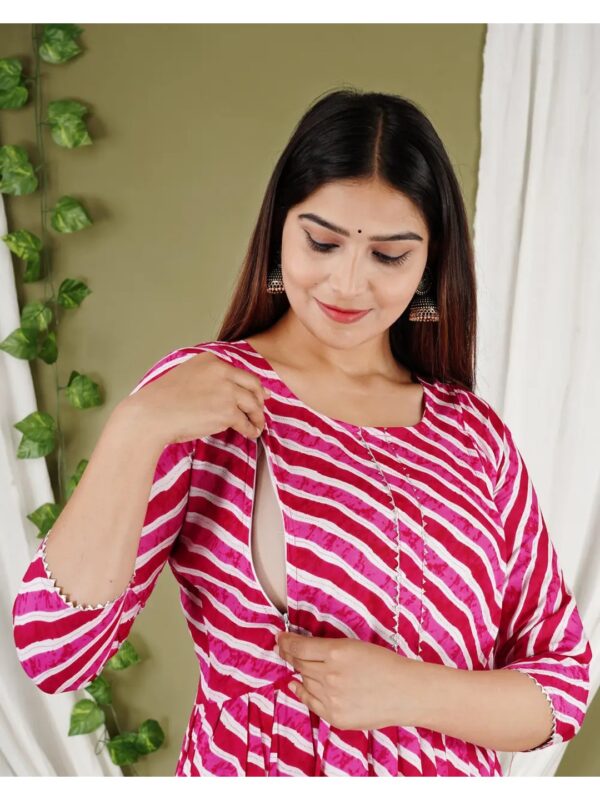 Pink Striped Maternity Feeding Anarkali Kurti for Women
