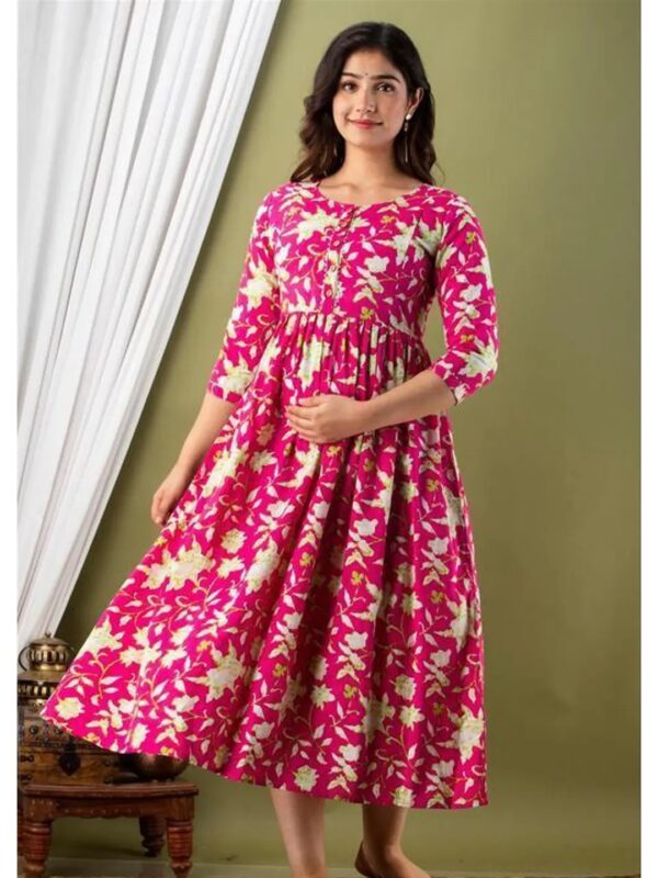 Pink Floral Printed Maternity Feeding Anarkali Kurti for Women