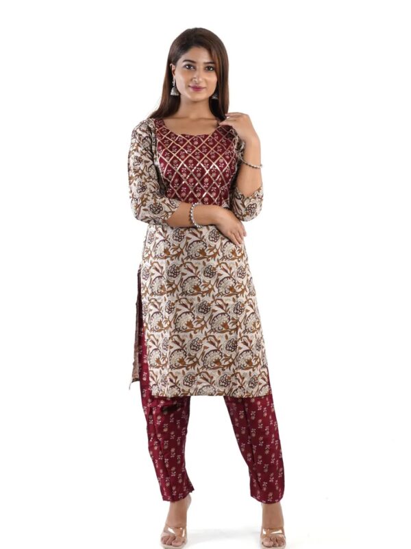 Brown Indian Prints Embellished Kurta Set for Women