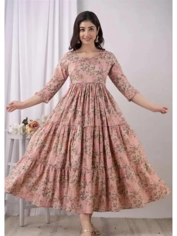 Cream Floral Tiered Anarkali Kurti for Women