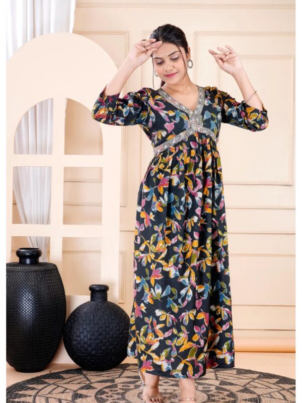 Black Printed Aliya Cut A-line Kurti for Women