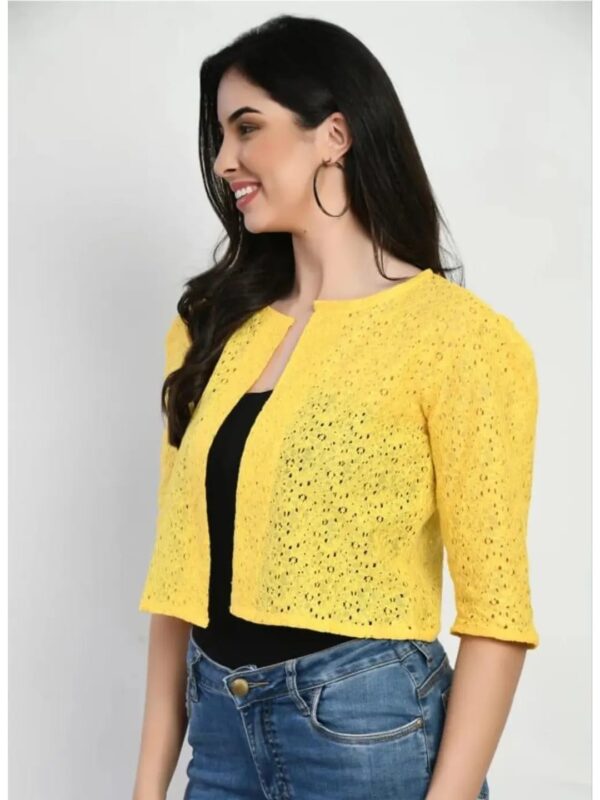 Yellow Net Cropped Shrug for Women