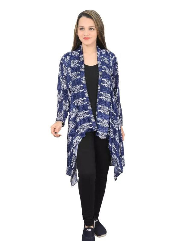 Abstract Print High-Low Blue Shrug for Women