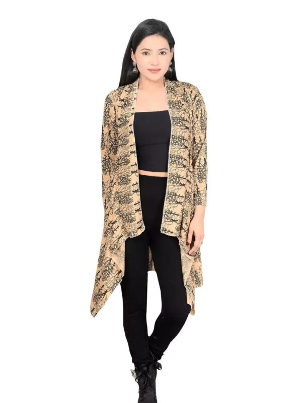 Abstract Print High-Low Beige Shrug for Women