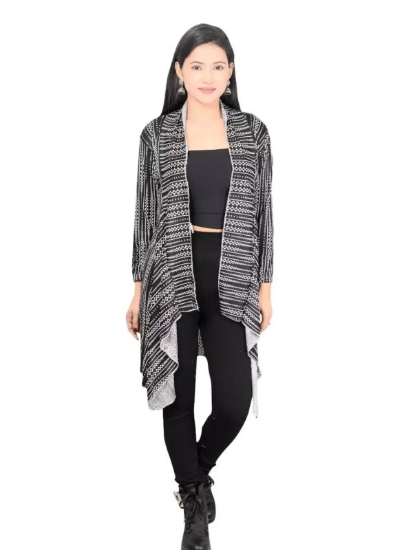 Abstract Print High-Low Black Shrug for Women
