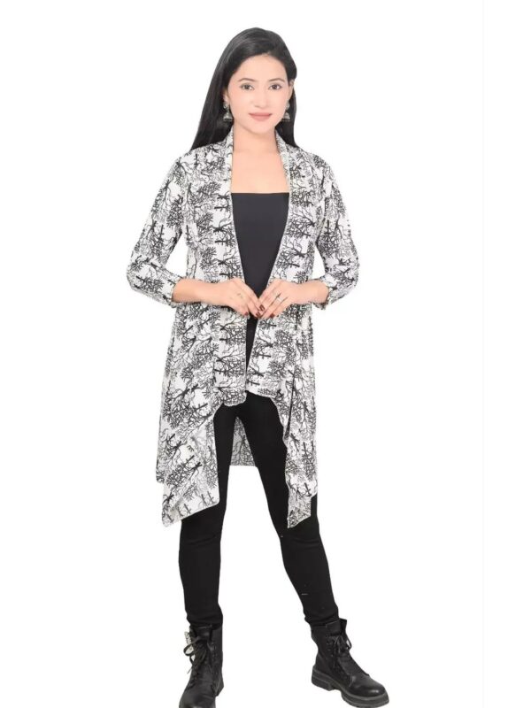 Abstract Print High-Low White Shrug for Women
