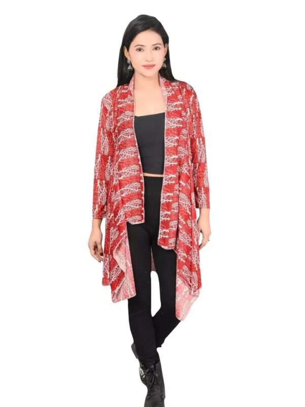 Abstract Print High-Low Red Shrug for Women