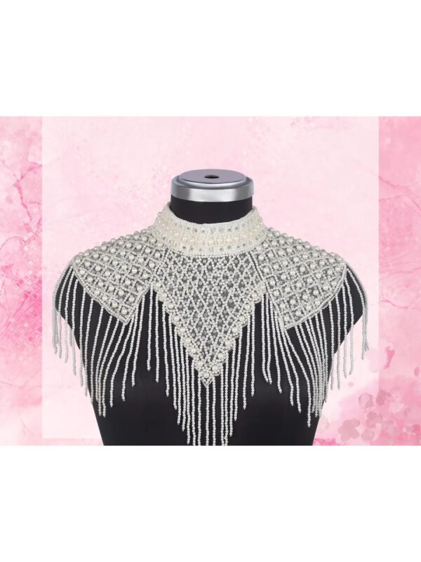 White Handmade Pearl Embellished Cape for Women