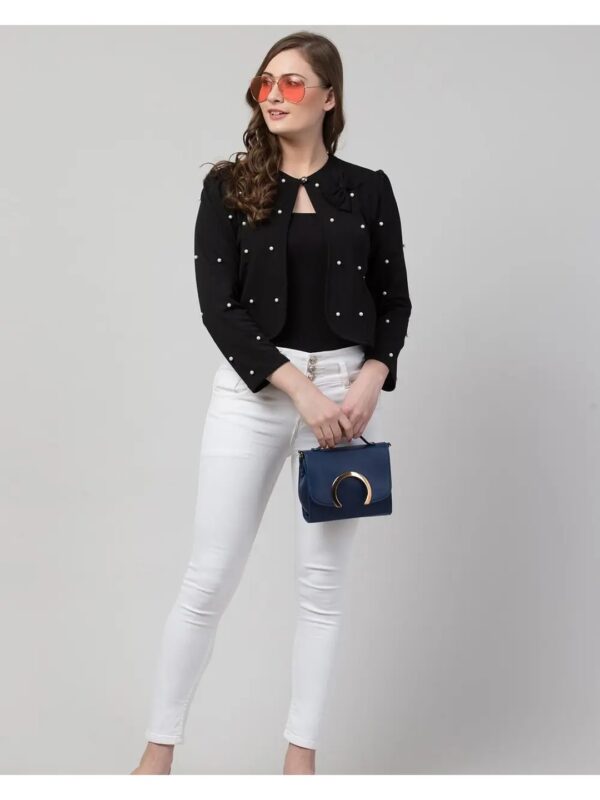 Solid Pearl Embellished Bow Cropped Shrug for Women