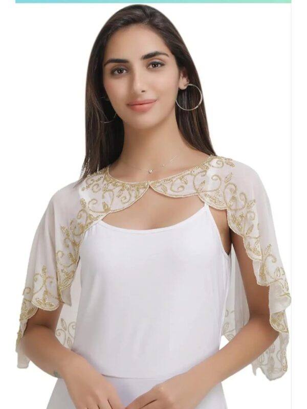 White Embellished Asymmetric Cape for Women