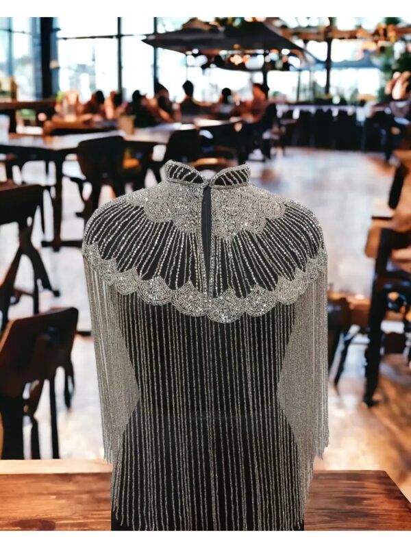 Silver Embellished High Neck Cutwork Cape for Women