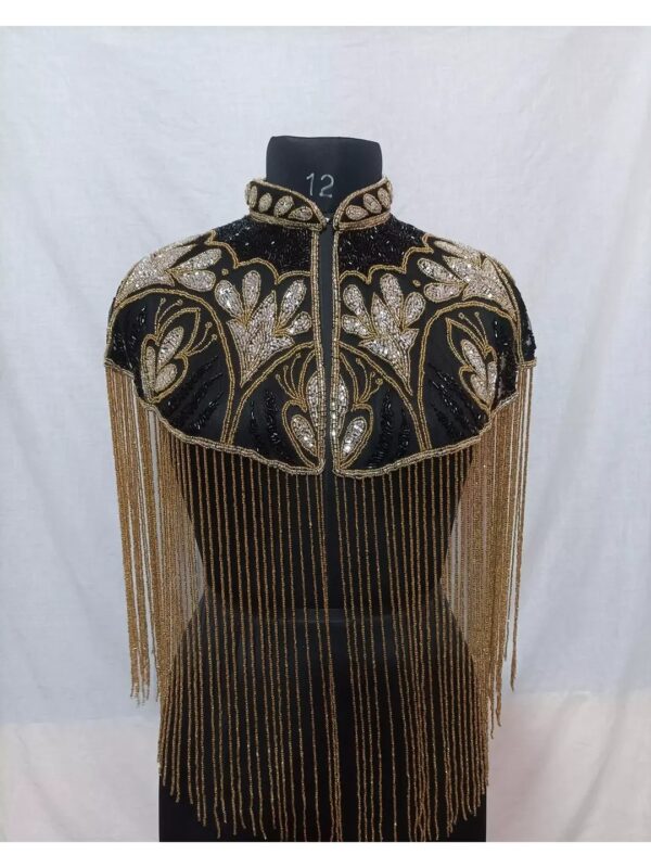 Gold Embellished High Neck Cutwork Cape for Women