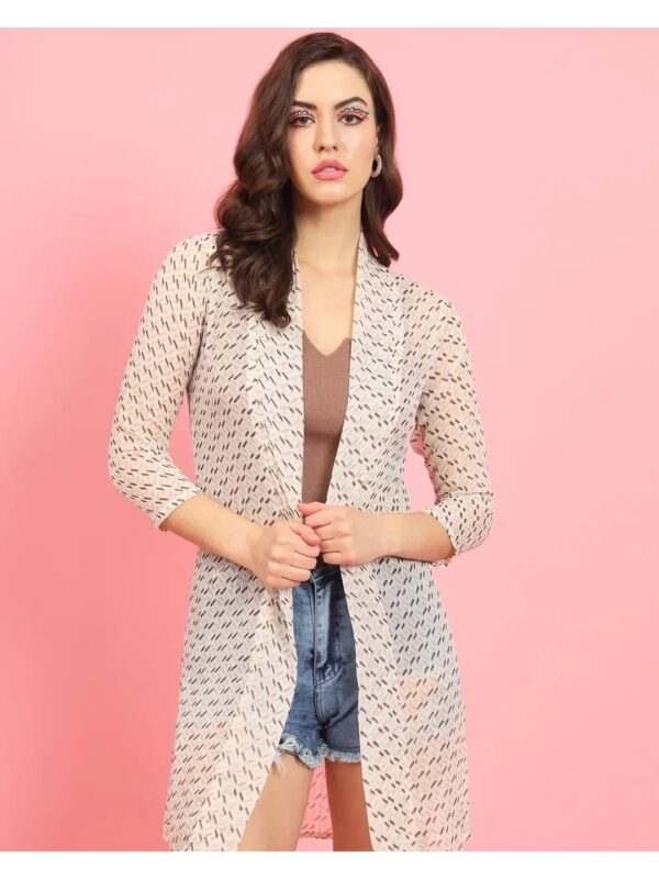 Abstract Printed White Georgette Long Shrug for Women