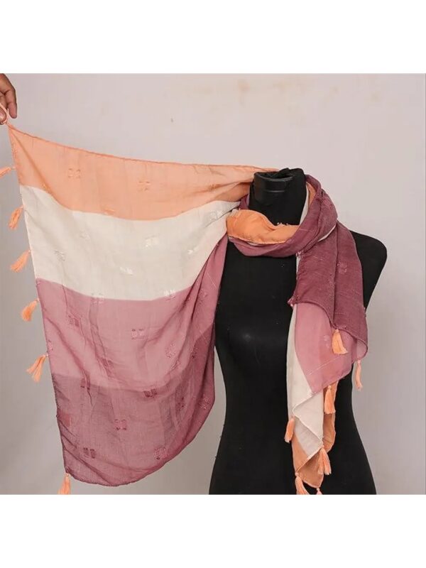 Pink Colour-Blocked Cotton Scarf for Women