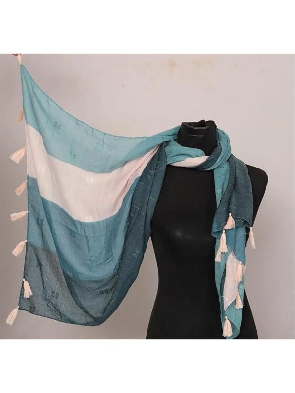 Teal Colour-Blocked Cotton Scarf for Women