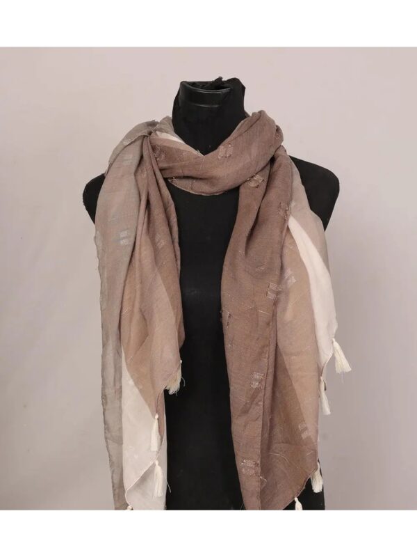 Brown Colour-Blocked Cotton Scarf for Women