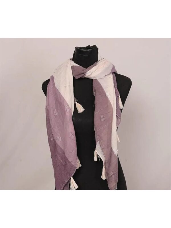Purple Colour-Blocked Cotton Scarf for Women