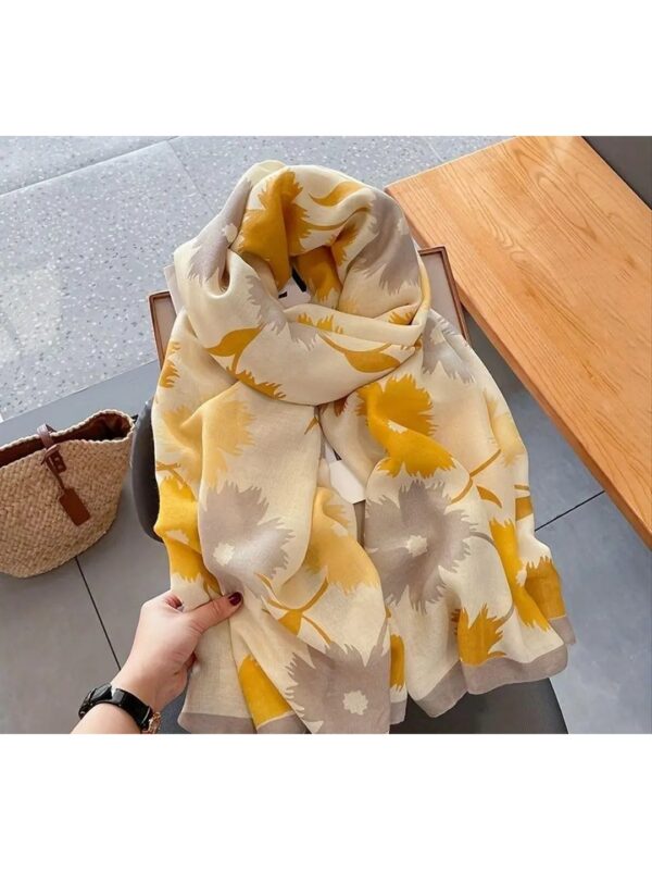 Yellow Floral Viscose Scarf for Women