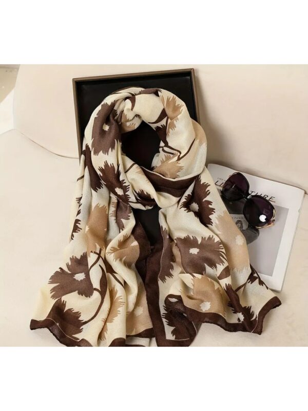 Brown Floral Viscose Scarf for Women