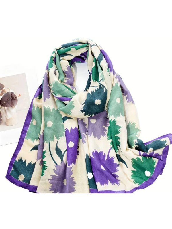 Blue Floral Viscose Scarf for Women