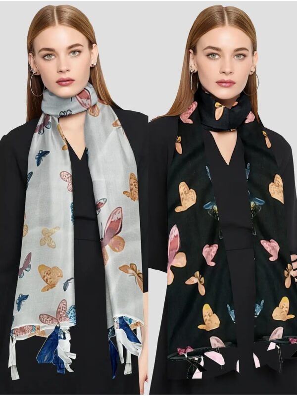 Black Butterfly Printed Scarf Combo for Women