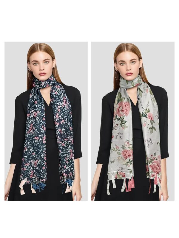 Navy Blue Floral Printed Scarf Combo for Women