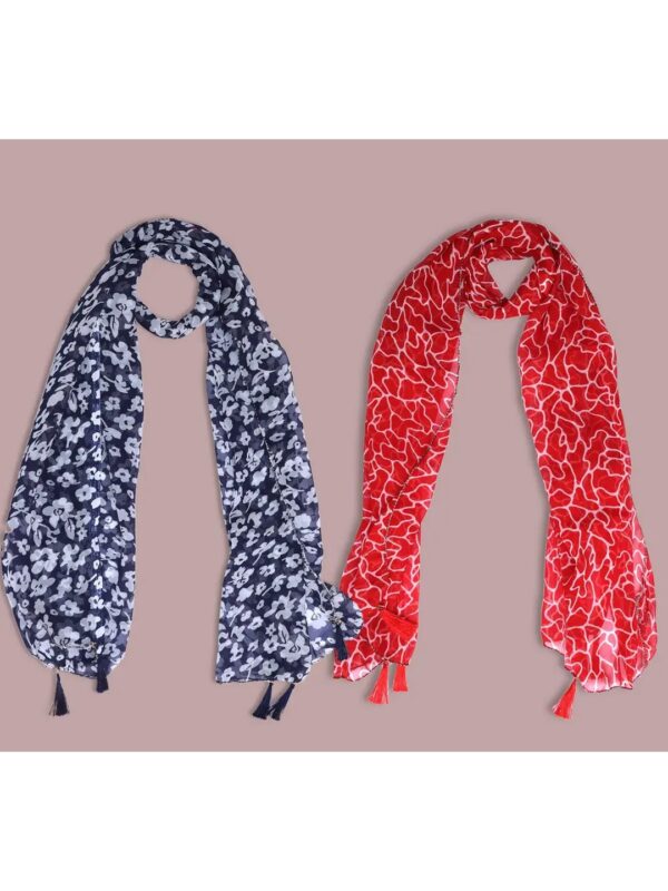 Floral Printed Navy Blue Polyester Stoles Combo for Women