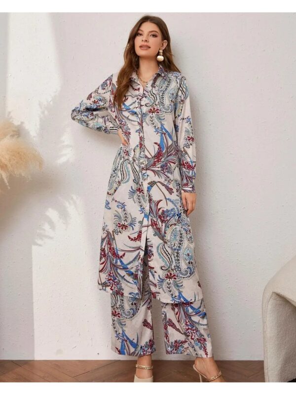 White Ethnic Printed Co-ord Kurta Set for Women