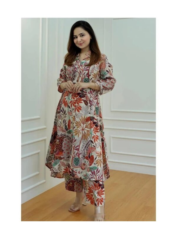 Ethnic Printed Brown Anarkali Kurta Set for Women
