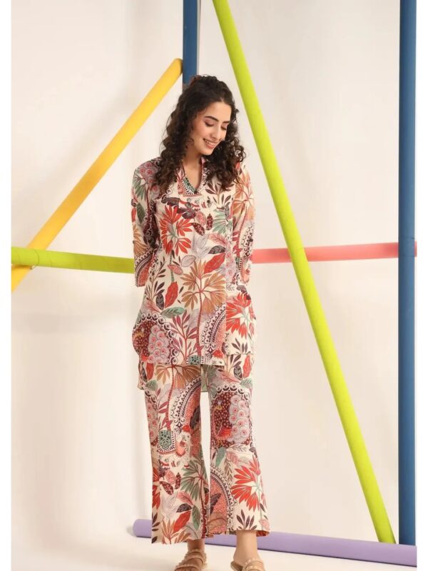 Brown Floral Co-ord Kurta Set for Women