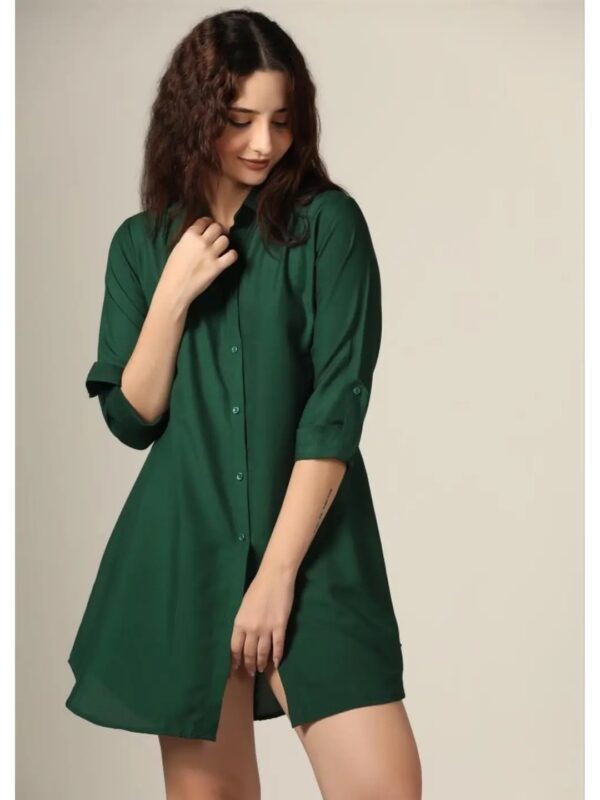 Solid Cotton Blend Shirt Dress for Women