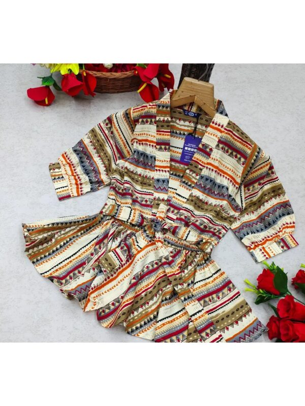 White Ethnic Printed Peplum Top for Women