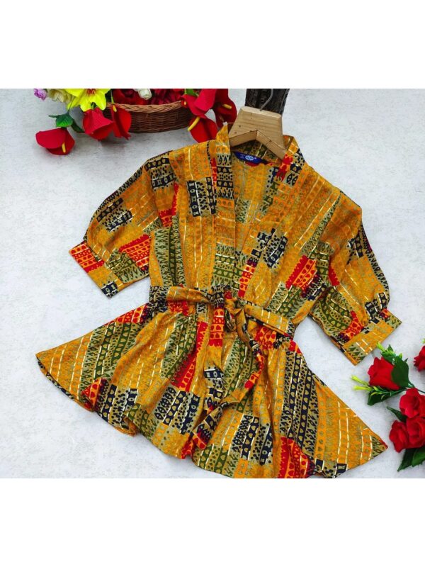 Yellow Ethnic Printed Peplum Top for Women