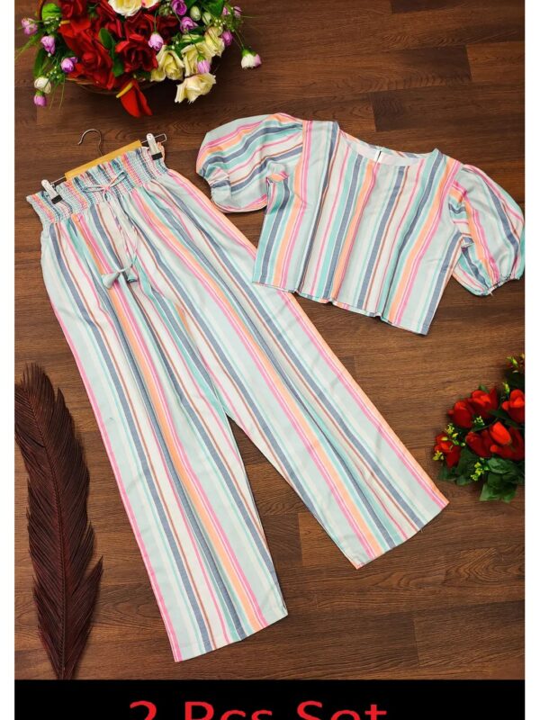 Multicolour Nightsuit Striped Co-ord Set for Women