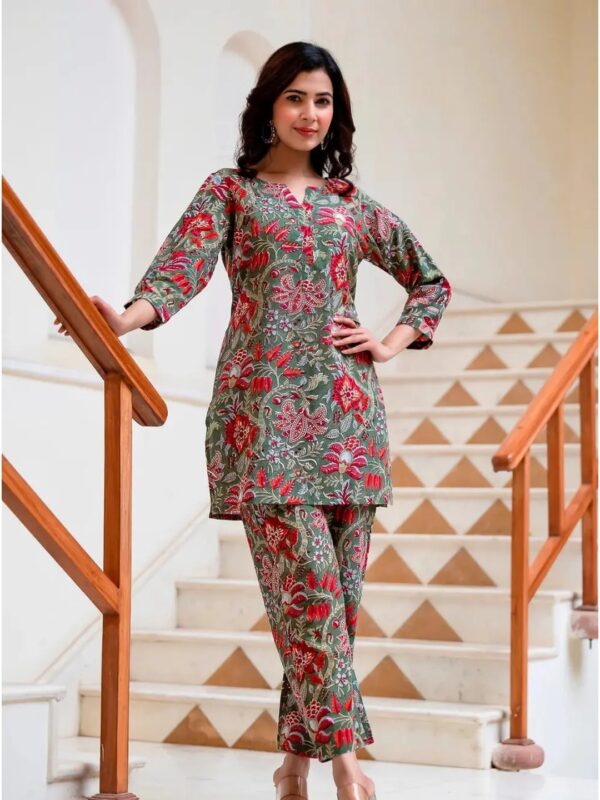 Green Printed Co-ord Kurti Set for Women