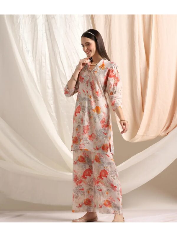 Orange Floral Kurta Co-ord Set for Women