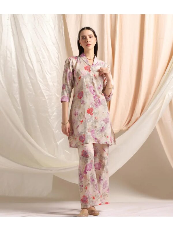 Pink Floral Kurta Co-ord Set for Women