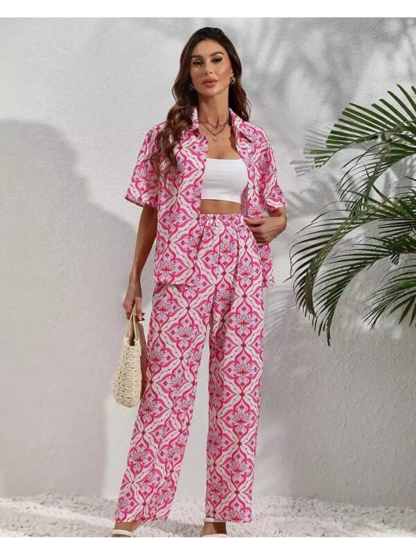 Pink Ethnic Printed Shirt Co-ord Set for Women