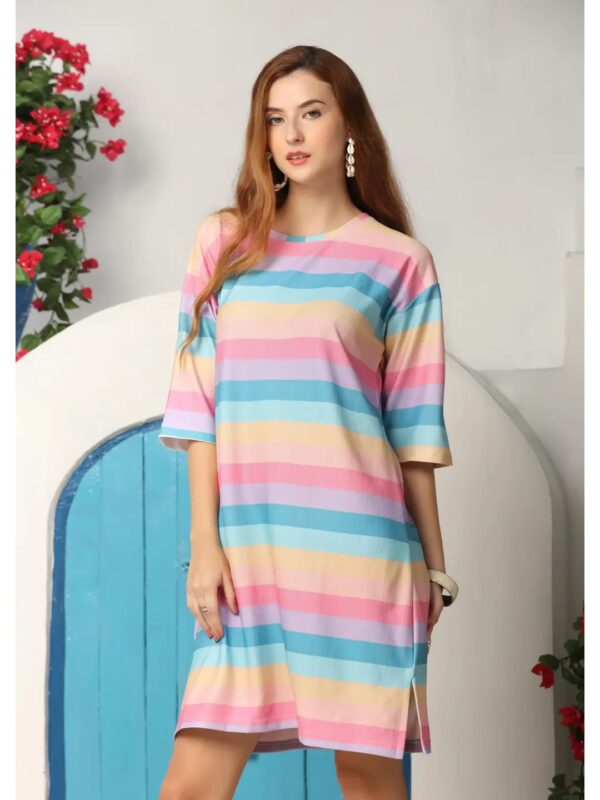 Multicolour Striped T-shirt Dress for Women