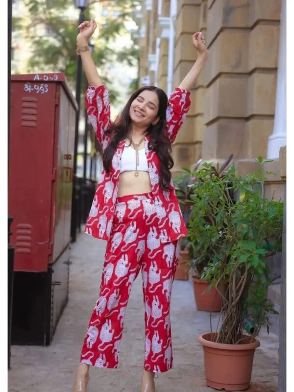 Pink Ethnic Printed Kurta Co-ord Set for Women