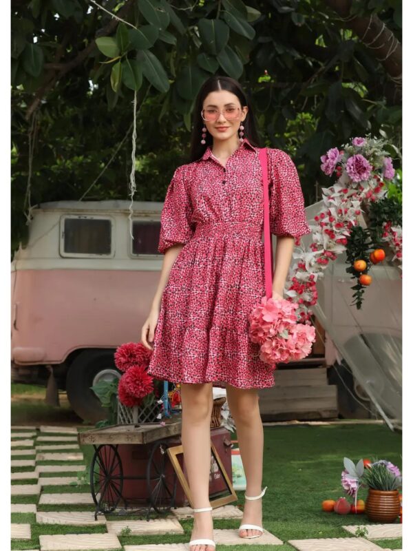 Pink Floral Tiered Midi Dress for Women