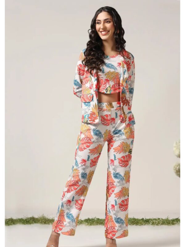 White Printed Blazer Co-ord Set for Women